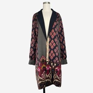 Chicos Damask Print Open Front Soft Jacket kimono boho floral duster folksy L/XL